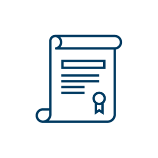 Symbol einer Urkunde mit Textzeilen und einem Siegel