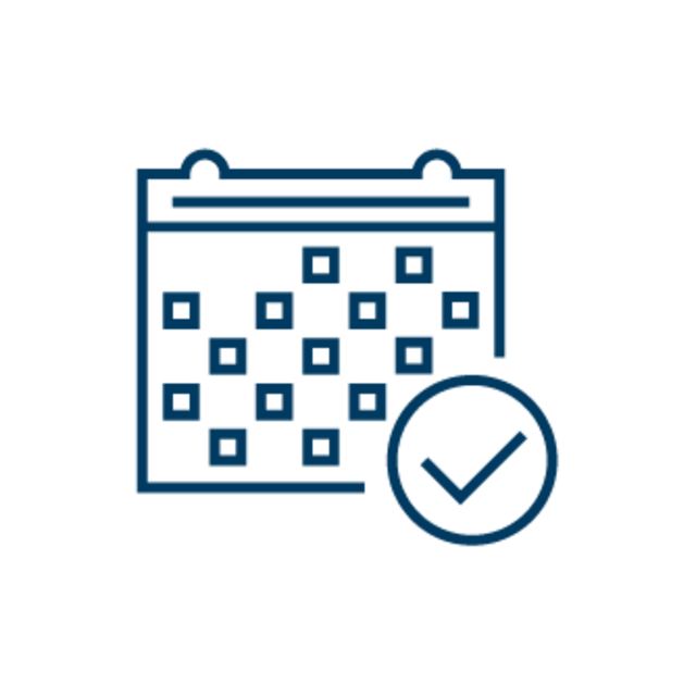 Appointment Kalendersymbol mit einem Häkchen, das eine bestätigte oder geplante Veranstaltung darstellt