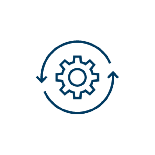 Agile Zahnrad mit zwei Pfeilen, die einen Kreis bilden, symbolisiert Prozess oder Automatisierung