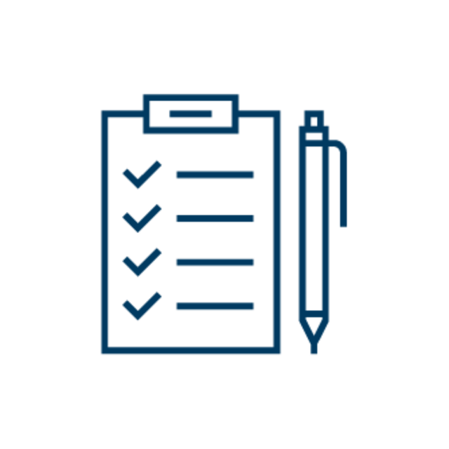 Requirements Symbol eines Klemmbretts mit einer Checkliste und einem Stift daneben